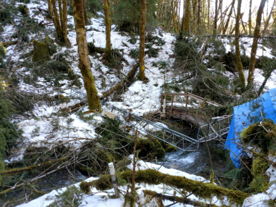 Smashed towers and sensors at the bottom of Watershed 01, after the snowdown