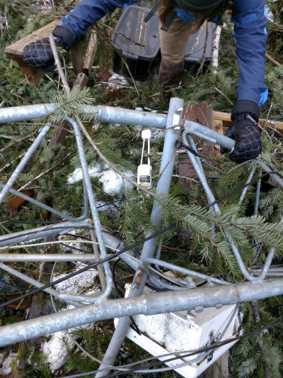 Smashed towers and sensors at the bottom of Watershed 01, after the snowdown